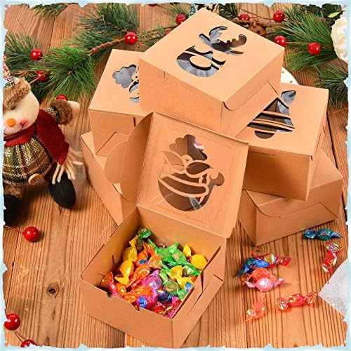 Kagrbves 12 Pacote de biscoito de Natal / Cupcakes Caixas, 6 padrões, caixas de tratamento de padaria de comida para doação