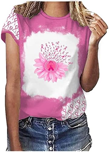 Camisetas de conscientização sobre câncer de mama para mulheres mangas curtas Crewneck camiseta rosa camiseta tampa camisas casuais