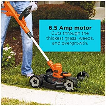 Black+Decker 3-em 1 String Trimmer/Edger & Lawn Mower, 6,5-AM, 12 polegadas, cordas, preto/vermelho