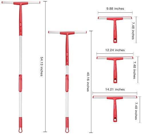 Janela de limpeza e piso Squeegee com pólo de extensão, 54in Profissional TPR Spurbropy Telescópico com 3 lâminas de substituição