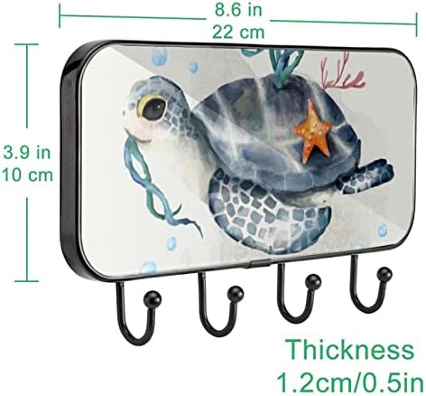 Ilustração da tartaruga de impressão de casaco de casaco de montagem na parede, cacote de entrada com 4 enganche para