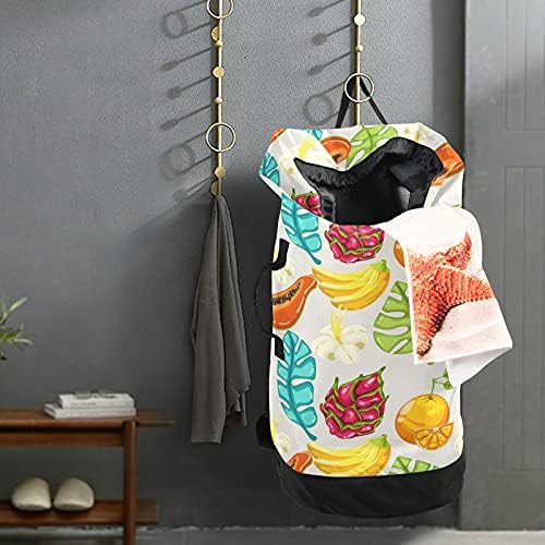 Frutas tropicais folhas de lavanderia de banana mochila de lavanderia pesada com alças de ombro e alças bolsa de roupa de viagem