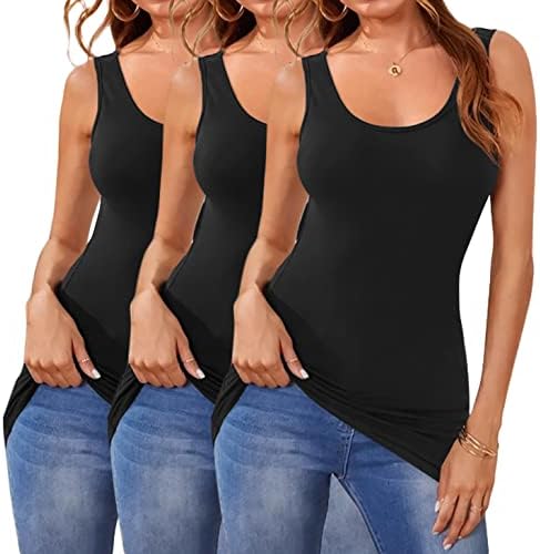 Dylh Cotton Racerback Tampas de tanque extra longas para mulheres Camadas de treino Running Multi Pack Activewear