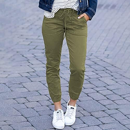 Calça feminina yubnlvae calça de cintura alta calça sólida calça sólida calça casual com bolsos de calça cortada em forma slim