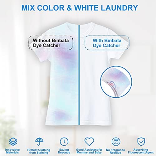 Binbata Color Grasper para lavanderia 24 contagem, apanhador de tinta livre de fragrâncias essencial para uso doméstico, lençóis de guarda de guarda de tinta para lençóis na lavagem