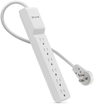 Belkin 6 outlet Slimline Power Strip Protector, cabo de 6 pés e plugue rotativo, 700 joules, branco