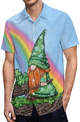 PDFBR St. Patrick's Day Button Down Down To para homens, Gnomos verdes de manga curta de verão Impresso a camisa