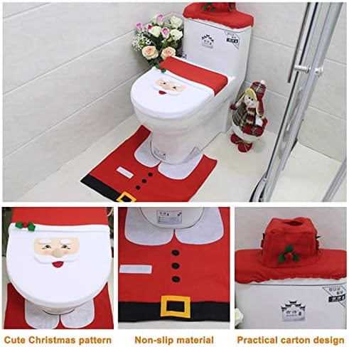 Capa do banheiro de Natal de Morobor, almofada de assento no banheiro, tampa do tanque de água e conjunto de lenços de papel,