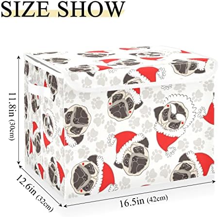 Innewgogo Dog Papai Noel Bins de armazenamento com tampas para organizar o lixo de cubo de armazenamento dobrável com alças Oxford Ploth Storage Cube Box for Room