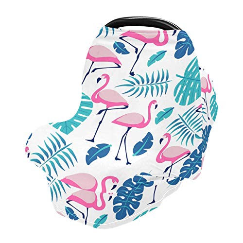 Flamingos Plants Capas de assento de bebê - 4 em 1 cobertura de enfermagem, Canopy de banco de carro multiuso, para meninas