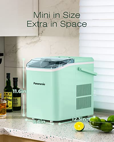 Panaromia Ice Makers Batentop, 28 libras/24 horas, fabricante de gelo portátil com alça, 9 cubos prontos em 8 minutos, máquina de gelo de bancada autolimpante com bolas de gelo e cesta de gelo para o escritório da cozinha em casa