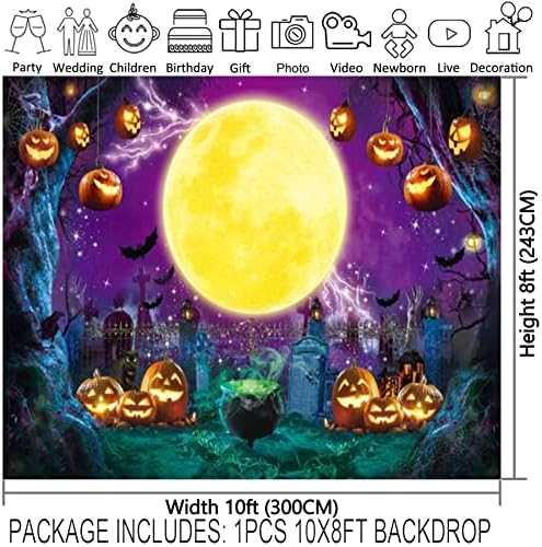 7x5ft Fabric Halloween Big Moon Photography Beddes Magic Witches Cauldron Background Pumpkin cemitério do túmulo