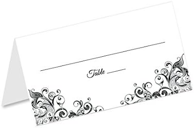 Cartões de mesa para tedas de casamento de giro em preto e branco - dobram o estilo de tenda - recepção de casamento, chuveiro de noiva, festa de aniversário, cartões de assento para banquetes de banquete