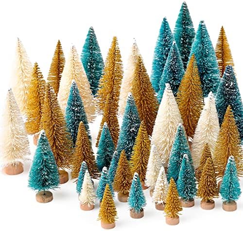 30pcs Mini árvores de Natal - Artificial Tree Broved Brovecs Christmas com 5 tamanhos, árvores de neve de sisal com base