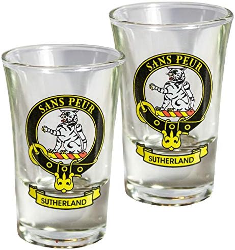 I Luv Ltd Tequila Slamer Shot Glass Sutherland Clan Crest Conjunto de 2 Scottish Made