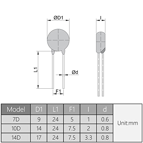 FELECT 20PCS Varistores do disco de chumbo radial AC 560V 14D561K/F7.5/L5 Resistores dependentes de tensão para instrumentos