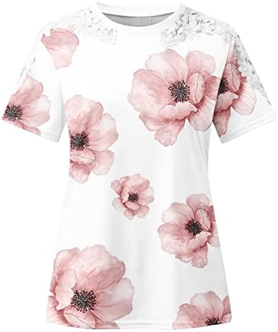 Tops de verão para mulheres 2023 moda de camiseta de moda renda de mangas curtas blush pesco