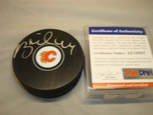 Brett Hull assinou Calgary Flames Hockey Puck PSA/DNA CoA 1A - Pucks autografados da NHL