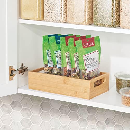 Mdesign Bamboo Kitchen Storage Bin - Caixa de caixas de organizadores de gavetas com alças para armário de despensa, prateleiras ou bancada, segura lanches, especiarias ou bebidas, coleção de eco, natural/tan