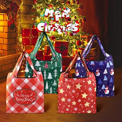 INOOMP 10pcs sacos de supermercado reutilizáveis ​​sacos de bolsas de compras de Natal sacolas de bolsas de presente de 50 libras de 50 libras para compactos Ripstop RIPSTOP para compactos para mantimentos laváveis ​​para férias natal natal
