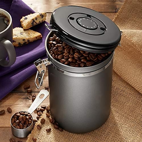 Bretani 24 oz de aço inoxidável CABELO DE CAFÉ e SCOOP, cinza escuro - grande recipiente de armazenamento de cozinha hermética