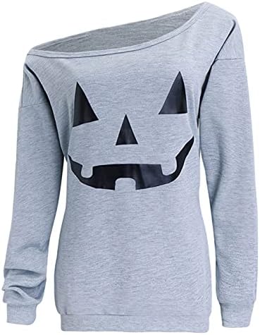 Jnklwpjs feminino Halloween fora do pullover ombro tampos de manga comprida camisa de abóbora Halloween Sweatshirt