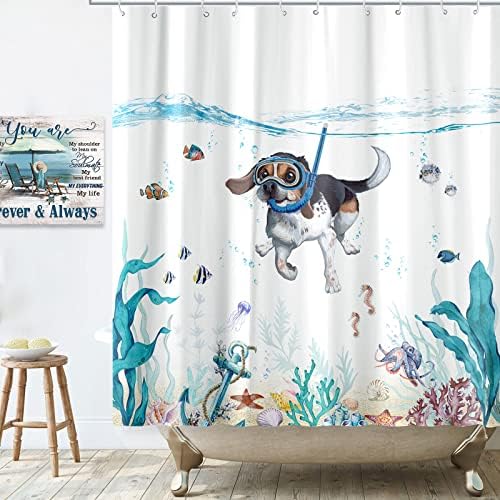 Curta de chuveiro de cães da vida de vida de vida de vida azul mar azul mar cortinas de chuveiro impermeabilizadas