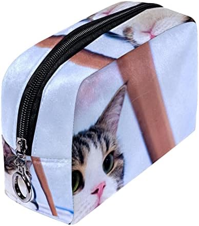 Saco de maquiagem pequeno, organizador cosmético da bolsa com zíper para mulheres e meninas, gato animal