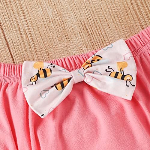 Impressão de porco Roupas de bebê Criança garotas de manga voam de manga de cartoon estampas de abelha camiseta tops shorts bowknot