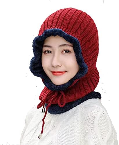 Chapéu de gorro de inverno, chapéu de malha com chapéu de gorro de cachecol no pescoço, máscara de lenço de inverno e bonés