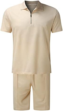 Trial de 2 peças para homens Casual Color Solid Color Shorts Shorts Conjuntos de roupas de moda de verão Fit Fit Polo Camisetas