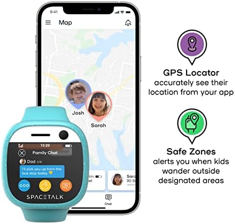 SpaceTalk Kids Smart Watch Phone & Kids GPS Tracker Com Charging Stand Kit Bundle Adventurer 4G Kids Phone Watch com ligações 4G, SMS, texto e bate-papo para meninos meninas de 5 a 12 anos