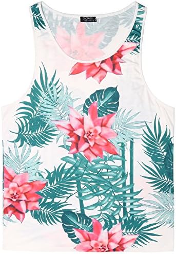 Coofandy Men Floral Tank Top Top camisetas sem mangas em toda a impressão Casual Sport Gym T-shirts Hawaii Beach férias