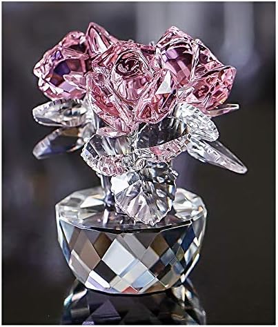 QFKRIS Rosa Crystal Rose Bouquet Flower Figure Glass Ornament Coleção do Dia das Mães