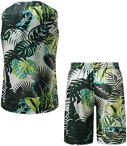 Tanques de suor agradável para homens Men Summer Casual Tanque floral Top Hawaiian Sets Short Suits de corrida de praia para