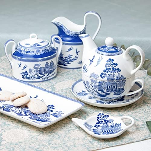 Grace Teaware Bone China Blue Willow Servando Bandeja 9,75 x 5 polegadas