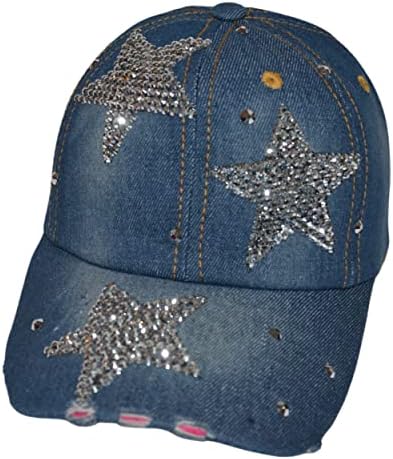 Popfizzy Bling Cap, boné de beisebol de shinestone beiças, chapéu de jeans angustiado para mulheres, presentes de bling