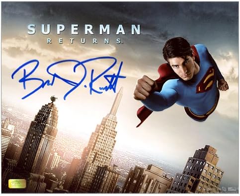 Brandon Routh autografou 8x10 voando sobre a foto da cidade