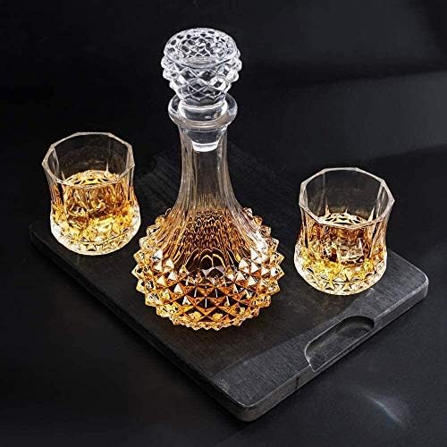 Depila Whisky Decanter e óculos Conjunto, decantador de uísque de cristal de 600 ml com 6 óculos de uísque 300 ml, para vodka