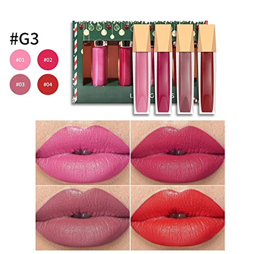 Venha, Crystal Mattes Lip Gloss Set Caixa de presente de Natal 4 cores impermeabilizada Longo Lip Lip Gloss non stick Copo Lip Gloss