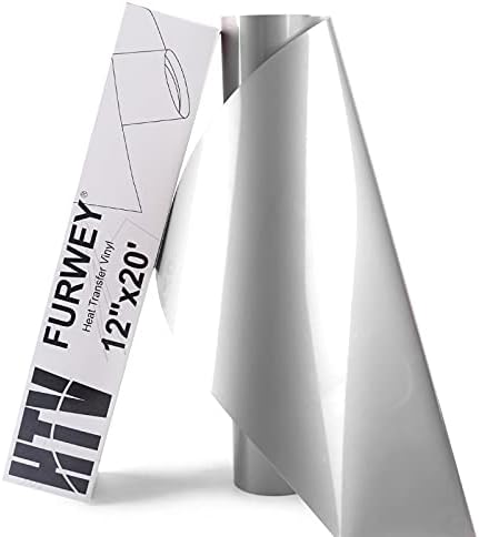 FURWEY HTV Vinil prata 12 polegadas × 20feet Transferência de calor Ferro de vinil em vinil para camiseta