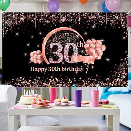 Lnlofen Banner de 30º aniversário Decorações de decoração de decoração para mulheres, Rose Gold 30 anos de aniversário