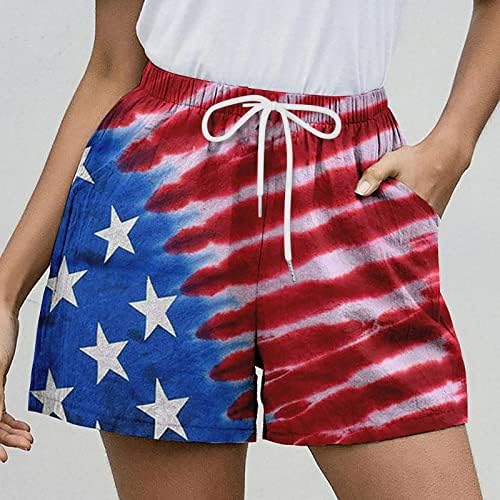 Miashui shorts de natação longos para mulheres Dia da Independência Mulheres American Flag Padrões