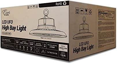 Iluminação EURI EUHB-150W2050, LED UFO Highbay, 150 watts, 21.750 lúmens, 145lm/w, 5000k, 100 ~ 277VAC, 0-10V Dimmable, ângulo de feixe de 90 °, corda de segurança de 3 pés, IP65, DLC 5.1, Ul Ul