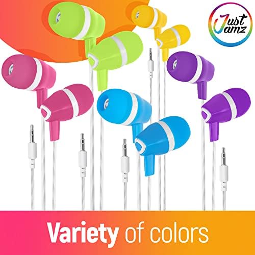 JustJamz fones de ouvido a granel bolhas 100 pacote de fones de ouvido coloridos coloridos de cores mistas pacote de