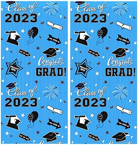 Decoração da festa de graduação 2023 Classe de 2023 Decorações 2 PCs 6,5x8 pés Cheia azul -céu Fringe Cortinas Tinsel