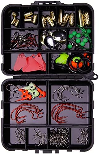 128 PCs Kit de pesca de água doce Kit Starter Kids Basic Fishing Acestories, incluindo ganchos de gabarito, miçangas, slides de