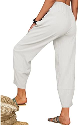 Maiyifu-gj feminino linho de algodão Capri Yoga Pants Casual Casual Casual Praia Lieve Panteira Alta Coloque as calças de perna