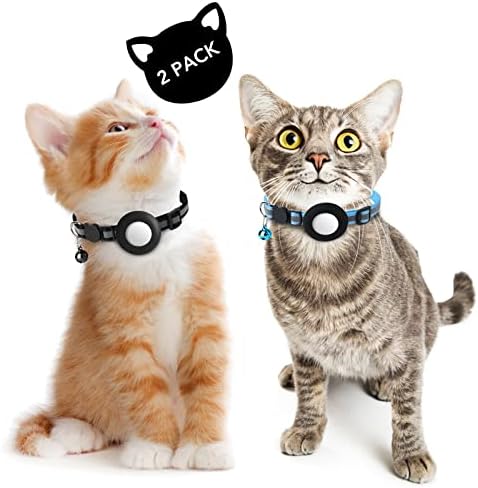 Cola de gato de Sausmy Airtag, 2 PCs de tags de ar de gato com fivela de segurança, sino e identificação de identificação, colarinho refletivo com suporte à prova d'água para maçã para a maçã para gatos de gato cachorro filhote de gatinho