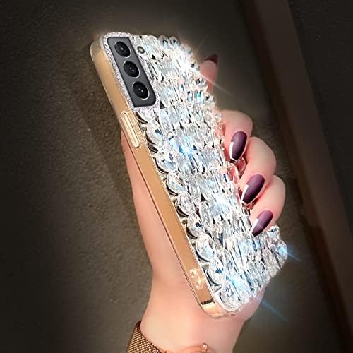 Cavdycidy Samsung Galaxy S22 Caso de diamante para mulheres 3D GLITTER SPELLE BLING CASE LUZULO CRISTAL DE CRISTAL DE DIAMIDO GEMS CLARA